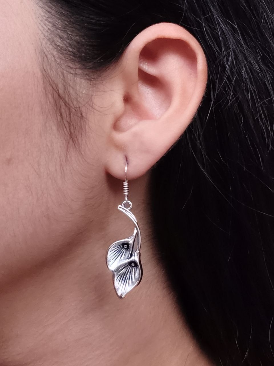 Stylish German Silver Unique Leaf Earrings | Oxidized Hook Dangler Jewelry for Women