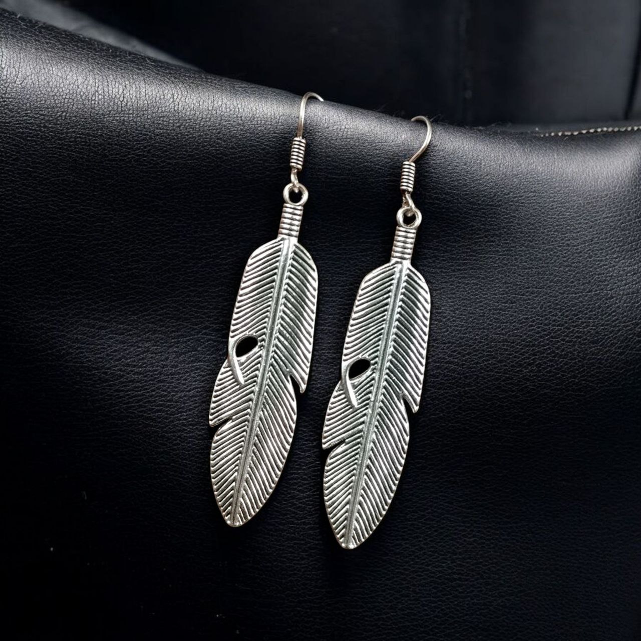 Oxidised Feather Design Earrings | German Silver Lightweight Dangler Best Jewelry for Women - Image 4