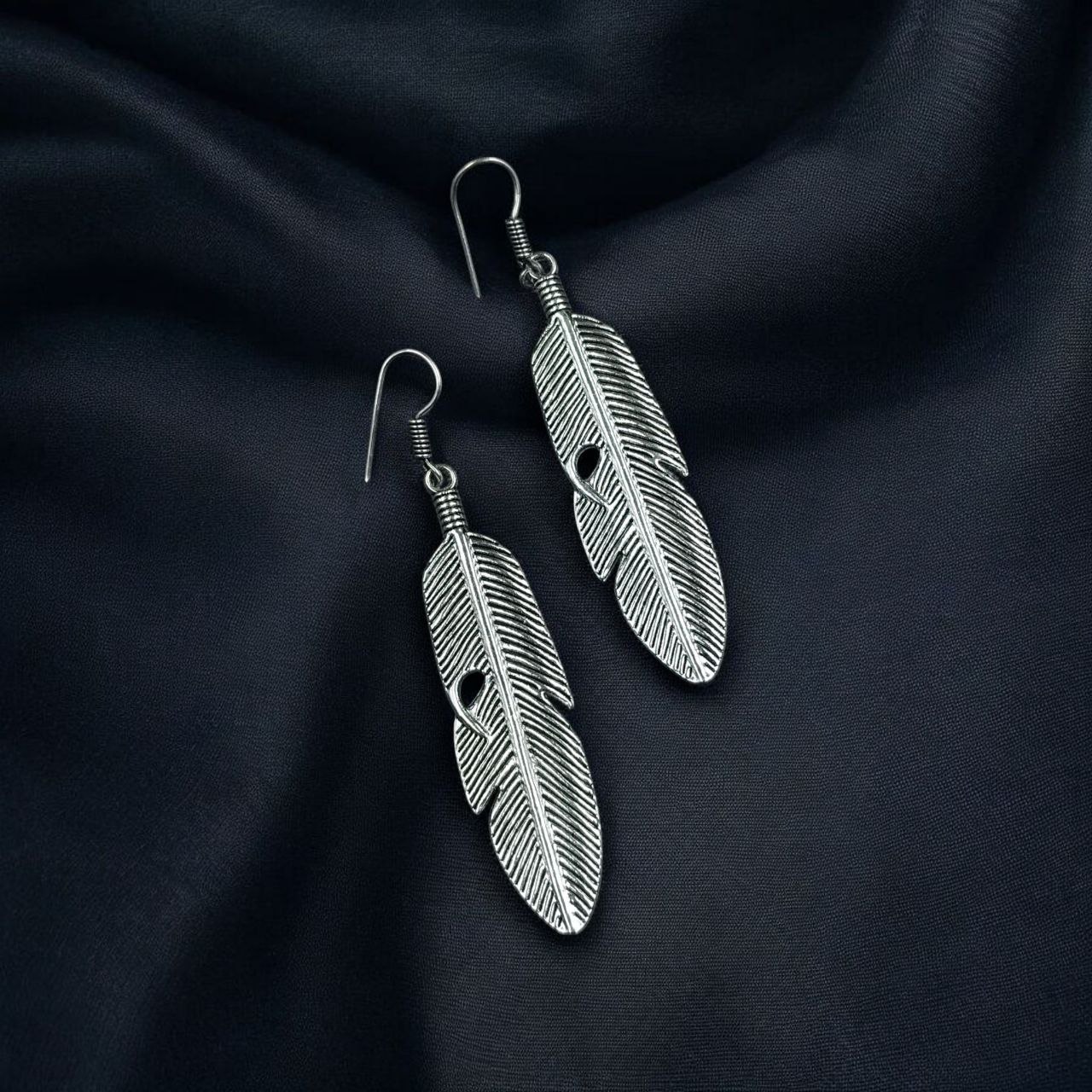 Oxidised Feather Design Earrings | German Silver Lightweight Dangler Best Jewelry for Women - Image 3