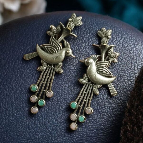 Stylish Bird Stud Earrings | Silver Replica with Stone Detailing Best Designer Jewelry - "Baby Pink-Mint"