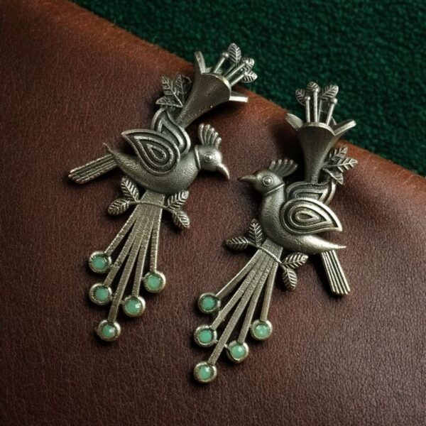 Stylish Bird Stud Earrings | Silver Replica with Stone Detailing Best Designer Jewelry - "Mint"