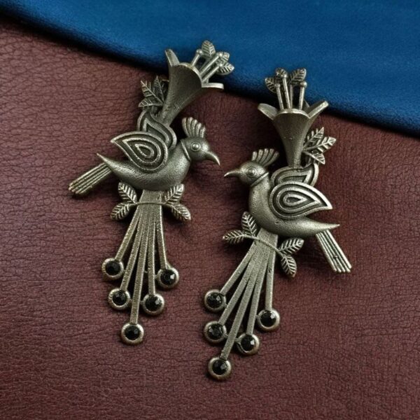 Stylish Bird Stud Earrings | Silver Replica with Stone Detailing Best Designer Jewelry - "Black"