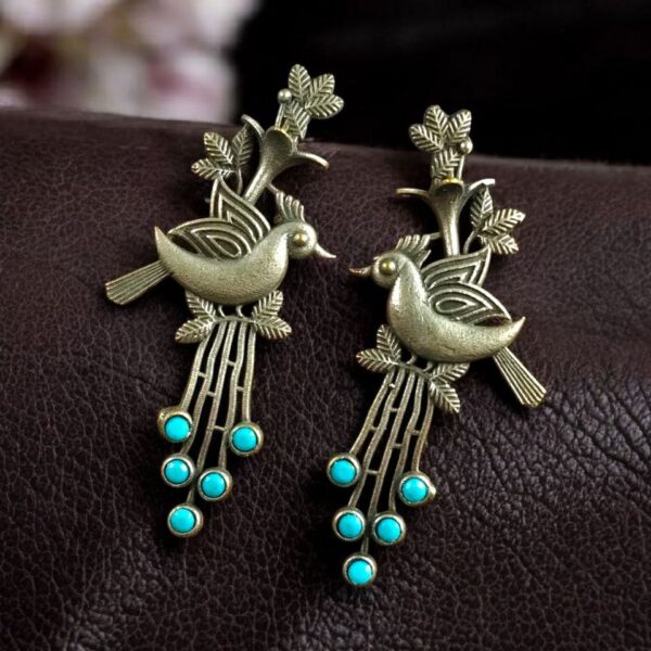 Stylish Bird Stud Earrings | Silver Replica with Stone Detailing Best Designer Jewelry - "Aqua"