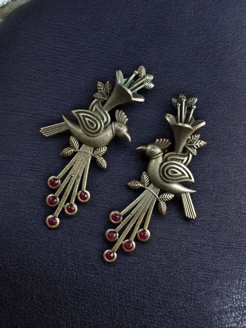 Stylish Bird Stud Earrings | Silver Replica with Stone Detailing Best Designer Jewelry - Image 4