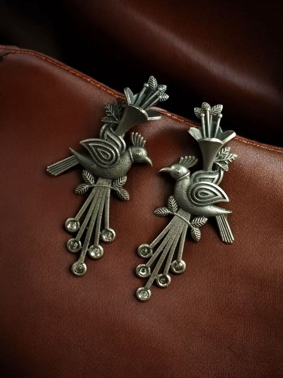 Stylish Bird Stud Earrings | Silver Replica with Stone Detailing Best Designer Jewelry - Image 5