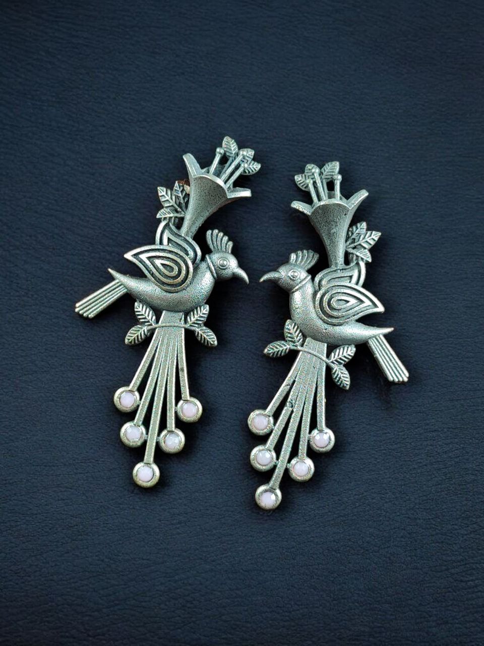 Stylish Bird Stud Earrings | Silver Replica with Stone Detailing Best Designer Jewelry - Image 3