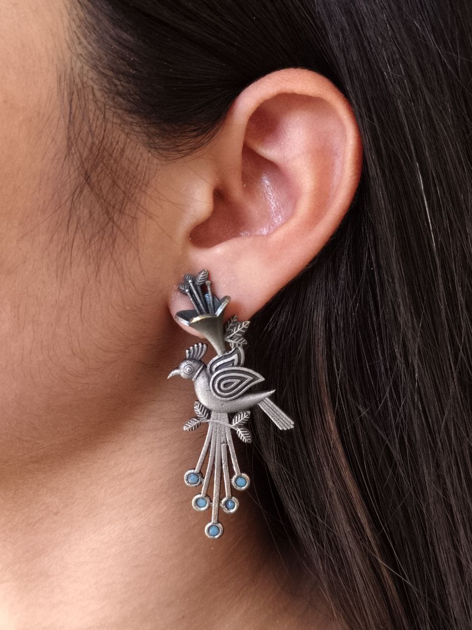Stylish Bird Stud Earrings | Silver Replica with Stone Detailing Best Designer Jewelry