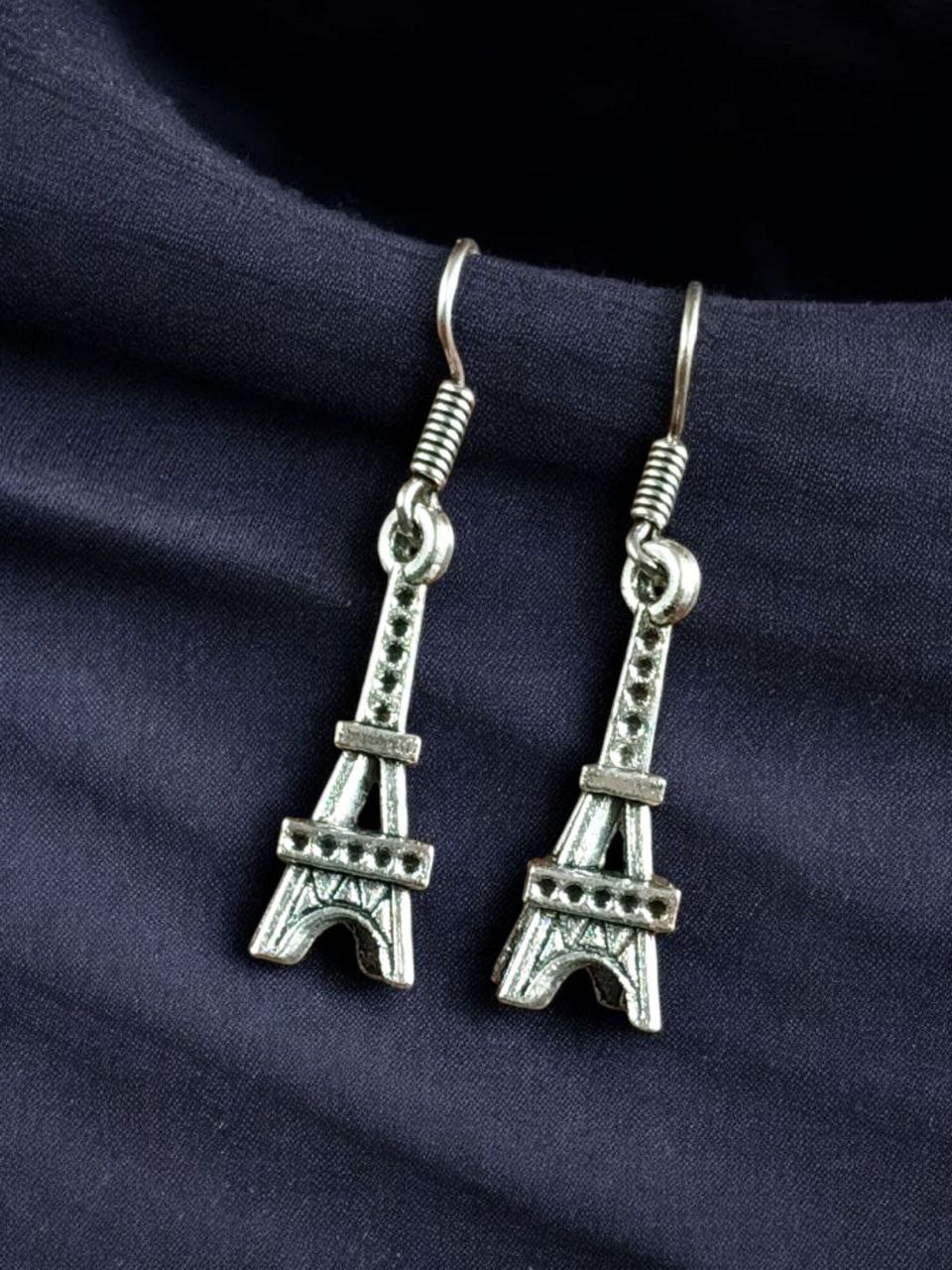 Unique Eiffel Tower Hook Earrings | German Silver Party Wear Dangler Earring - Image 3