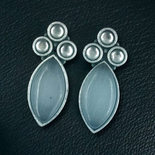 Monalisa Stone Silver Plated Stud Earrings | Oxidized Traditional Stylish Best Jewelry - "Grey"