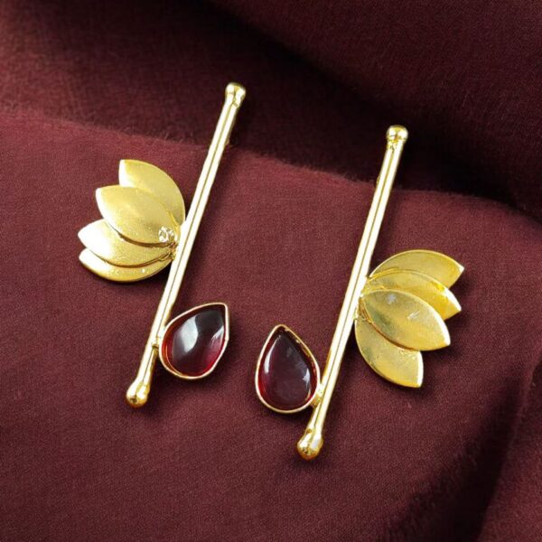 Handmade Gold Plated Lotus Stud Earrings | Monalisa Stone Ethnic Design Beautiful Jewelry - "Red"