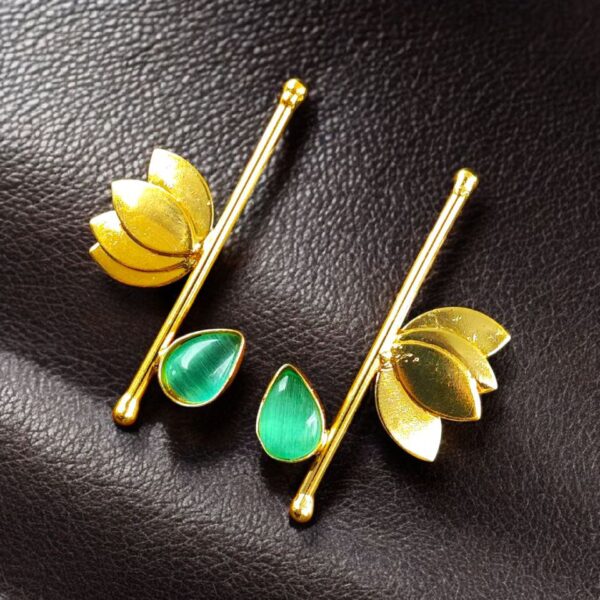 Handmade Gold Plated Lotus Stud Earrings | Monalisa Stone Ethnic Design Beautiful Jewelry - "Mint"