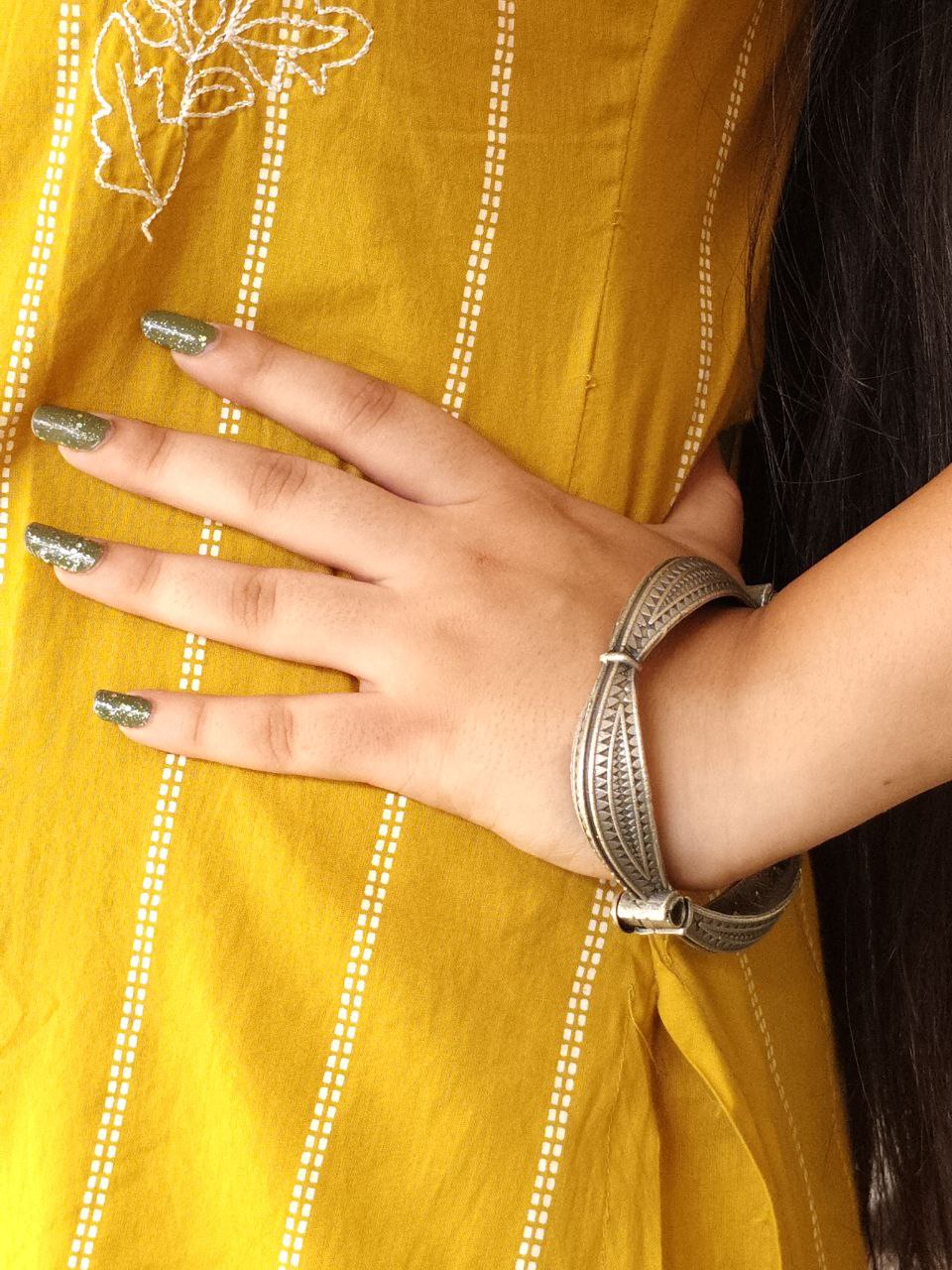 Silver Replica Bangle | Square Bracelet | Best Free Size Openable Kada - Image 2