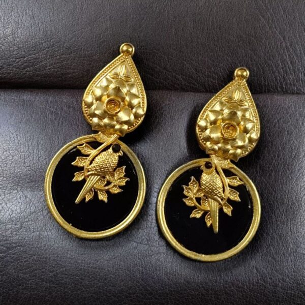 Gold Plated Floral Art Bird Stud Earrings | Monalisa Stone Ethnic Western Look Perfect Jewelry For Women - "Black"
