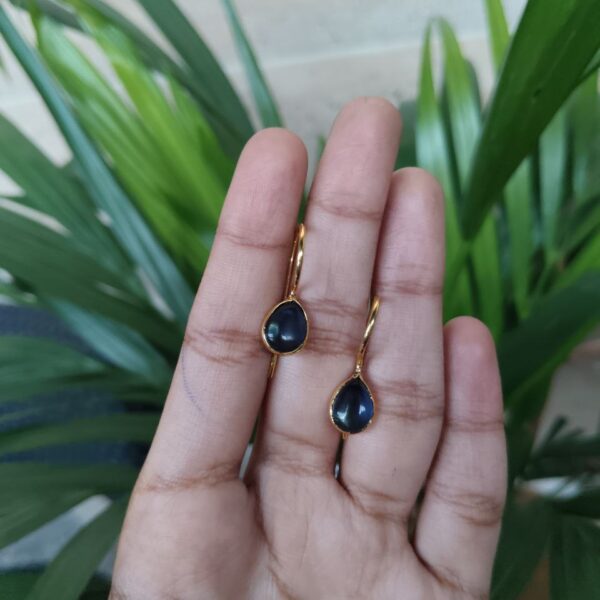 Premium Gold Plated Drop Shape Earrings | Stone Work Hook Dangler Best Gift for Girls - "Blue"