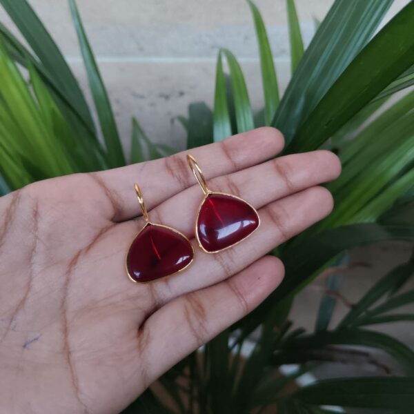 Affordable Triangle Shape Earrings ? Gold Plated Design for Everyday Casual Wear - "Red"