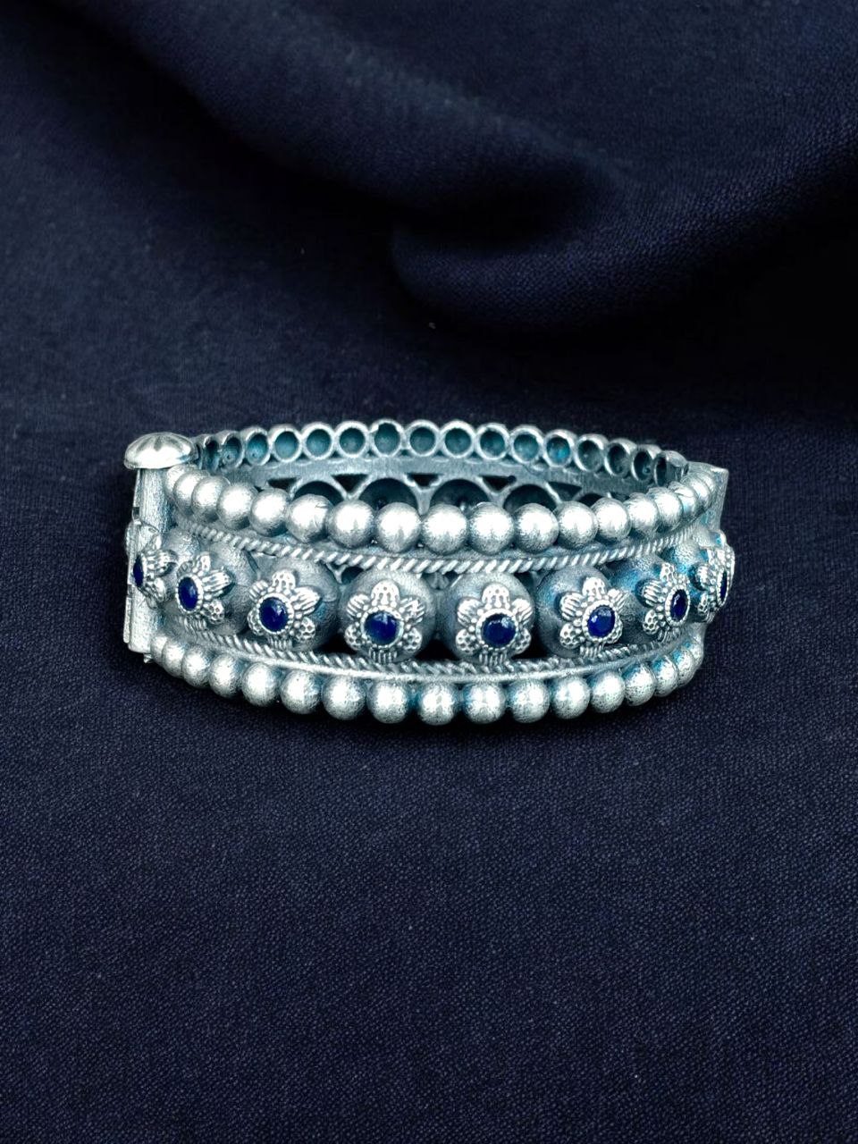 Traditional Oxidized Flower Design Bangle | Stone Work Ethnic Vintage Look Stylish Beautiful Jewelry - Image 3