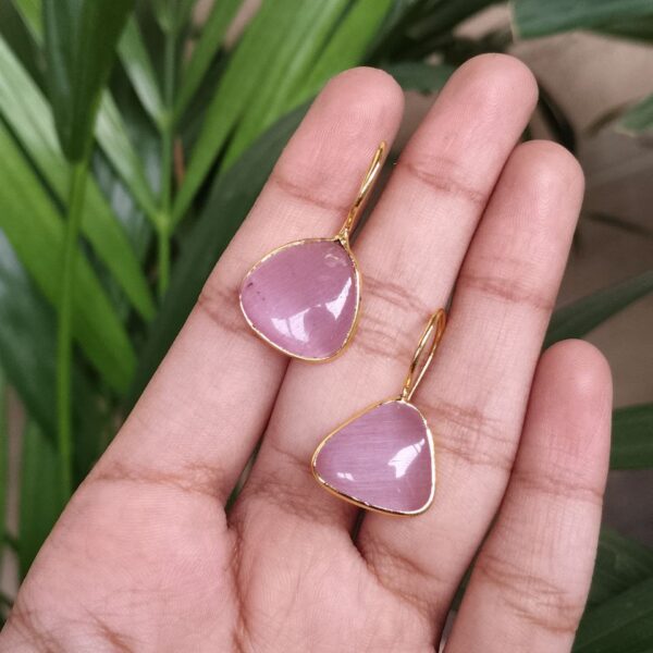 Lightweight Gold Plated Triangle Hook Earrings with Monalisa Stone Amazing Jewelry for Girls - "Baby Pink"