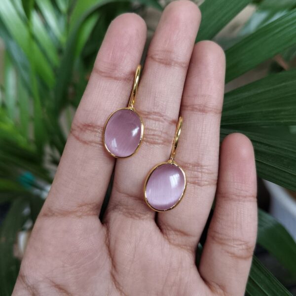 Stylish Handmade Gold Plated Earrings with Monalisa Stone ? Best Hook Design for Everyday Use - "Baby Pink"