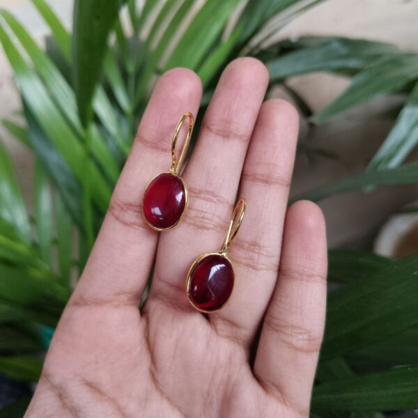Stylish Handmade Gold Plated Earrings with Monalisa Stone ? Best Hook Design for Everyday Use - "Red"