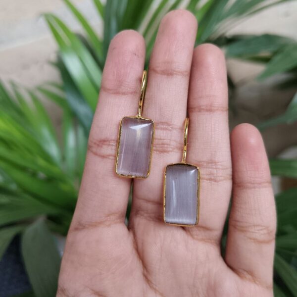 Handmade Gold Plated Geometric Hook Earrings with Monalisa Stone for Best Casual Outfits - "Grey"