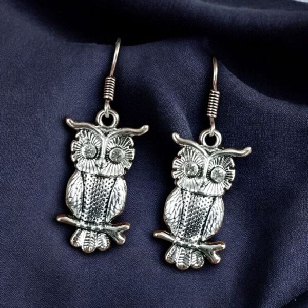 Trendy Owl Hook Earrings | German Silver Ethnic Dangler Stone Best Jewelry for Everyday Style - "White"