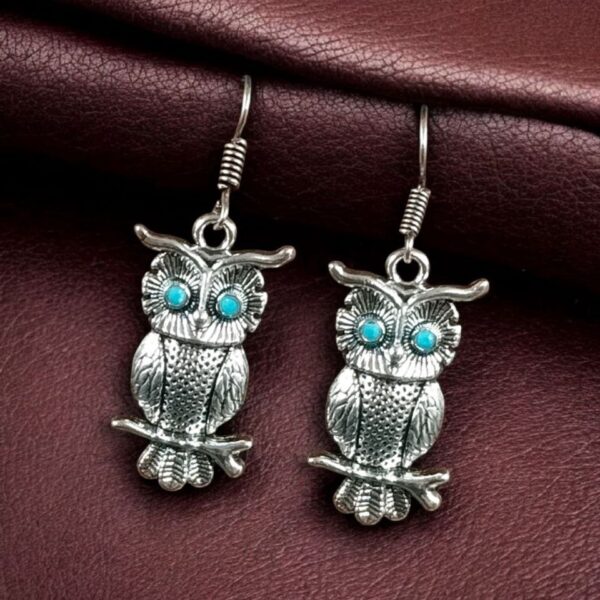 Trendy Owl Hook Earrings | German Silver Ethnic Dangler Stone Best Jewelry for Everyday Style - "Aqua"