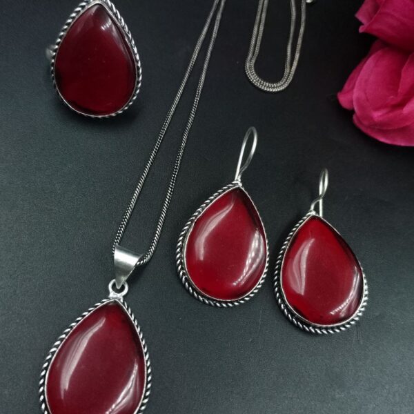 Elegant Drop Stone Necklace (Combo set) | Oxidized Ethnic Chain Beautiful Jewelry for Women - "Red"