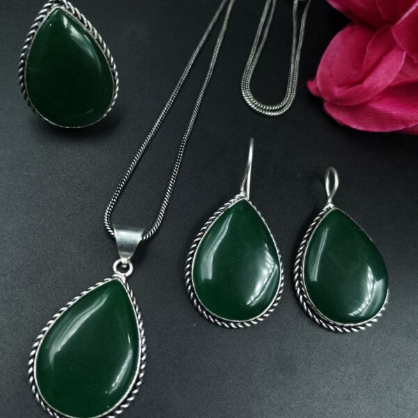 Elegant Drop Stone Necklace (Combo set) | Oxidized Ethnic Chain Beautiful Jewelry for Women - "Green"