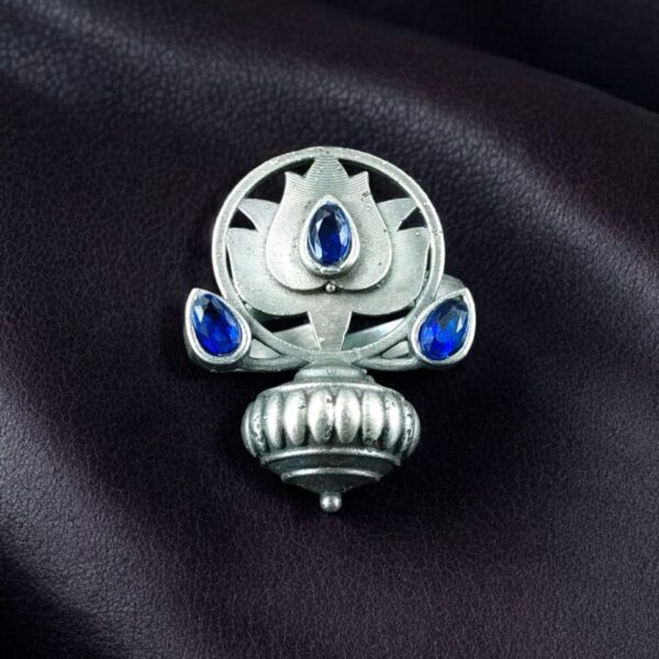 Adjustable Silver Plated Lotus Ring | Stone Ethnic Unique Jewelry for Women - "Blue"
