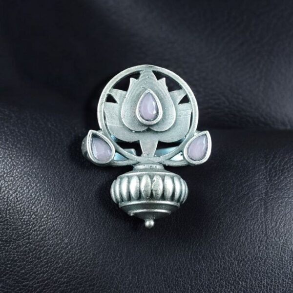 Adjustable Silver Plated Lotus Ring | Stone Ethnic Unique Jewelry for Women - "Baby Pink"