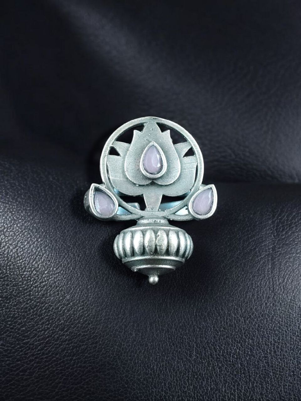 Adjustable Silver Plated Lotus Ring | Stone Ethnic Unique Jewelry for Women - Image 8