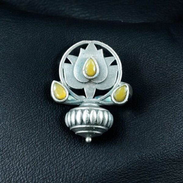 Adjustable Silver Plated Lotus Ring | Stone Ethnic Unique Jewelry for Women - "Yellow"