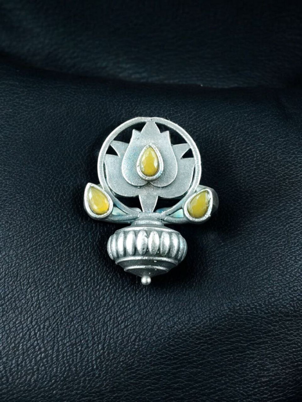 Adjustable Silver Plated Lotus Ring | Stone Ethnic Unique Jewelry for Women - Image 6