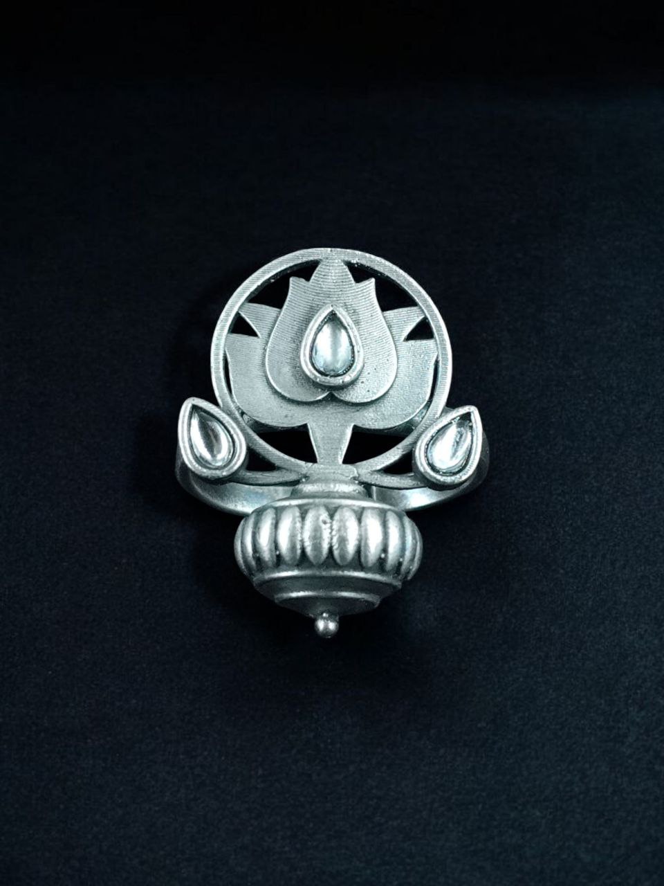 Adjustable Silver Plated Lotus Ring | Stone Ethnic Unique Jewelry for Women - Image 10