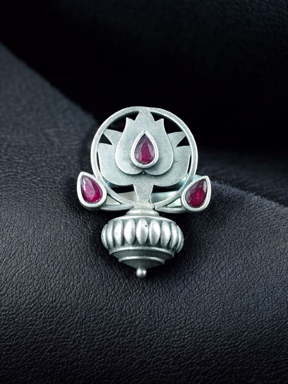 Adjustable Silver Plated Lotus Ring | Stone Ethnic Unique Jewelry for Women - Image 9