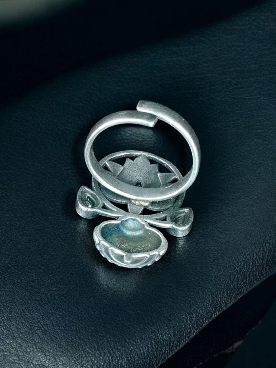Adjustable Silver Plated Lotus Ring | Stone Ethnic Unique Jewelry for Women - Image 12