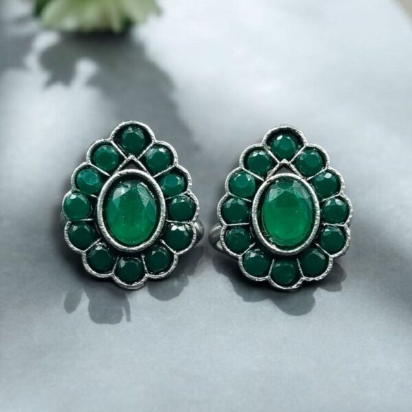 Stylish Oxidized Toe Ring | Silver Replica Ethnic Stone Work Amazing Jewelry for Women - "Green"