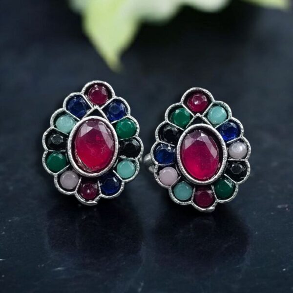 Stylish Oxidized Toe Ring | Silver Replica Ethnic Stone Work Amazing Jewelry for Women - "Multi"