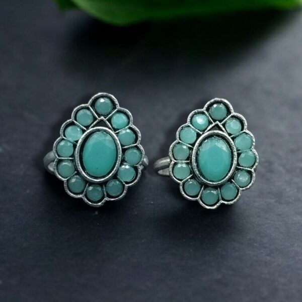 Stylish Oxidized Toe Ring | Silver Replica Ethnic Stone Work Amazing Jewelry for Women - "Mint"