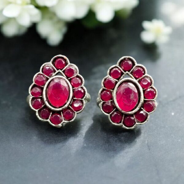 Stylish Oxidized Toe Ring | Silver Replica Ethnic Stone Work Amazing Jewelry for Women - "Red"