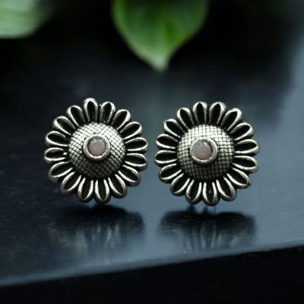 Vintage Look Flower Design Toe Ring | Oxidized Silver Replica Stone Work Best Jewelry for Women - "Baby Pink"