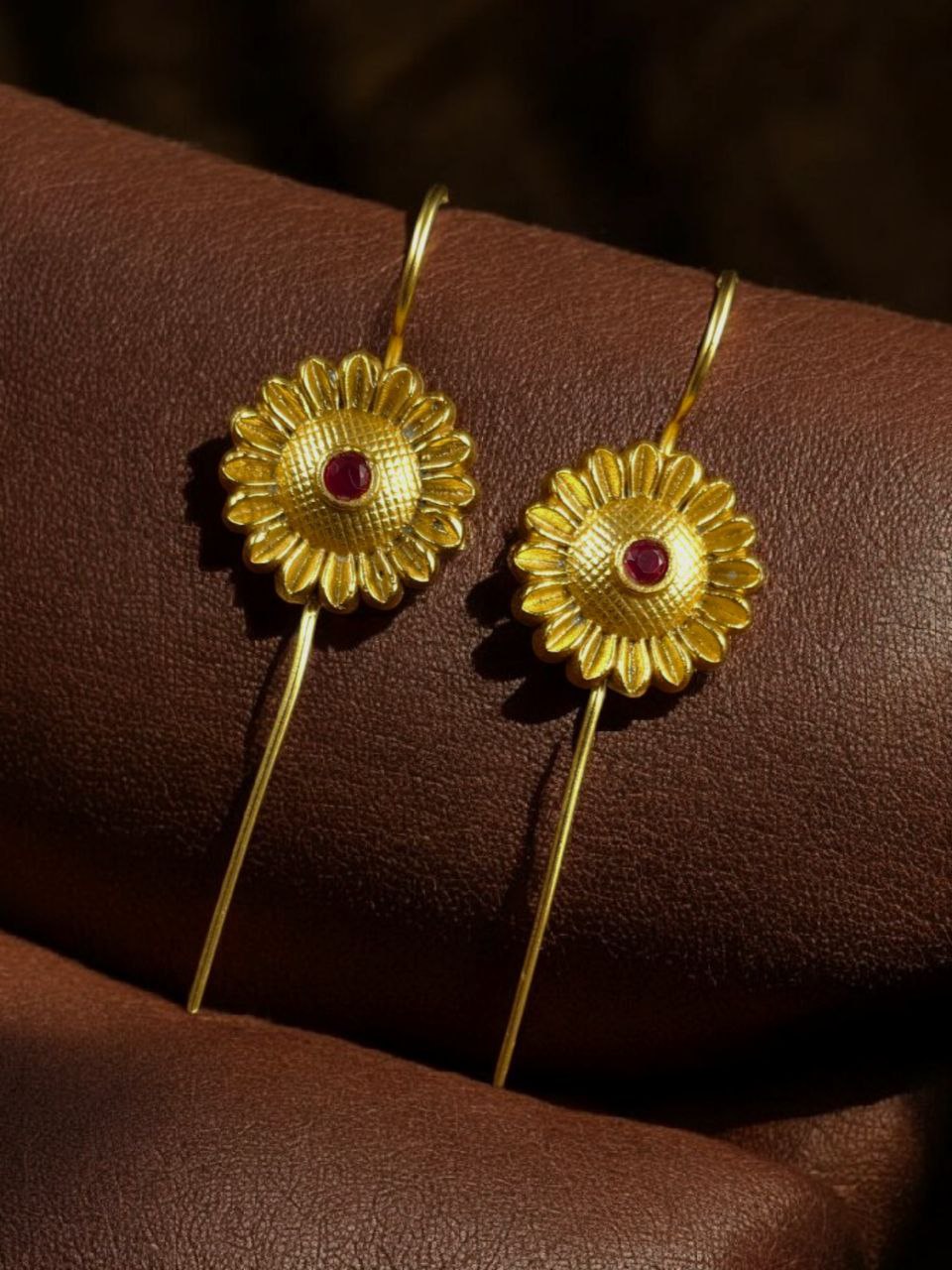 Western Look Gold Plated Earcuff | Beautiful Flower Design Stone Jewelry For Girls - Image 9