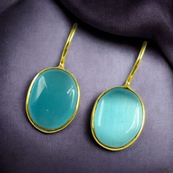 Designer Gold Plated Earrings | Hook Style with Monalisa Stone Detailing - "Aqua"