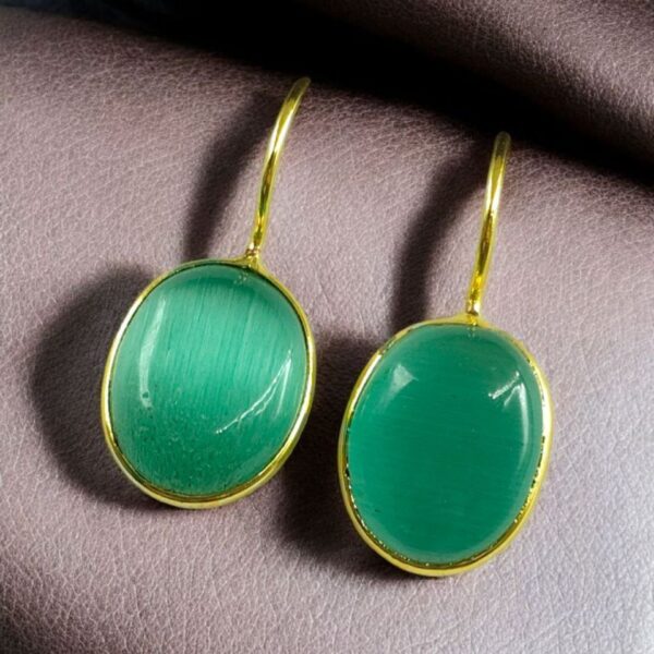 Designer Gold Plated Earrings | Hook Style with Monalisa Stone Detailing - "Mint"