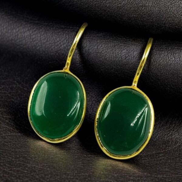 Designer Gold Plated Earrings | Hook Style with Monalisa Stone Detailing - "Green"