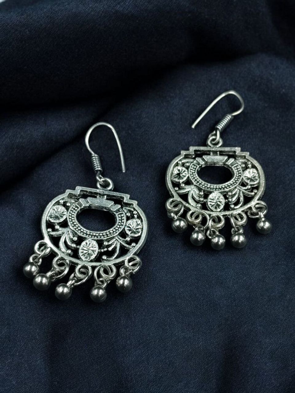 German Silver Floral Art Earrings | Ghungroo Hook Dangler Best Jewelry for Women - Image 3