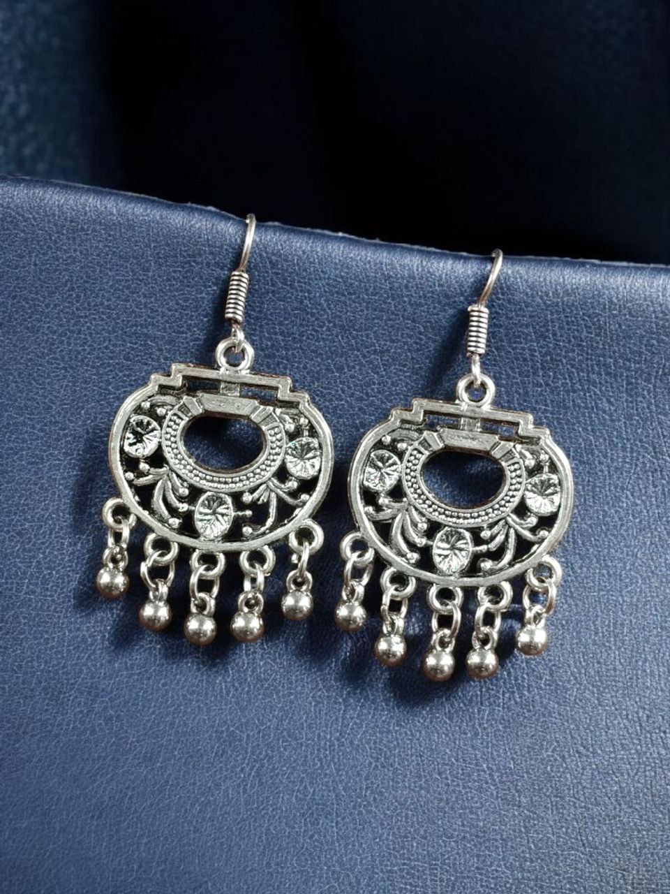German Silver Floral Art Earrings | Ghungroo Hook Dangler Best Jewelry for Women - Image 4