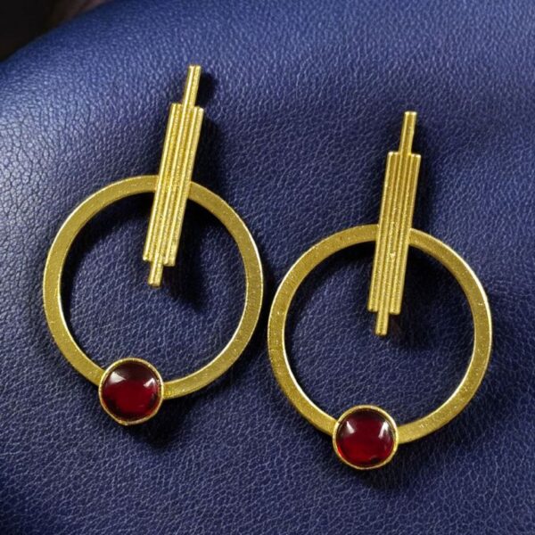 Trendy Gold Plated Circle Stud Earrings | Fashionable Western Look Perfect Jewelry For Girls - "Red"