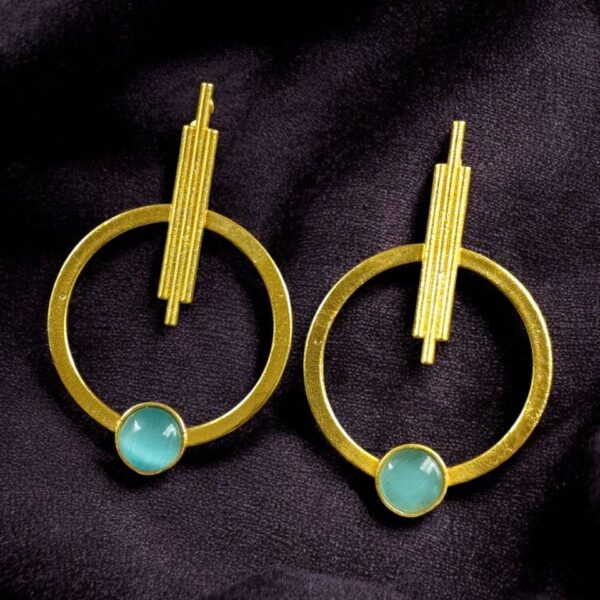 Trendy Gold Plated Circle Stud Earrings | Fashionable Western Look Perfect Jewelry For Girls - "Aqua"
