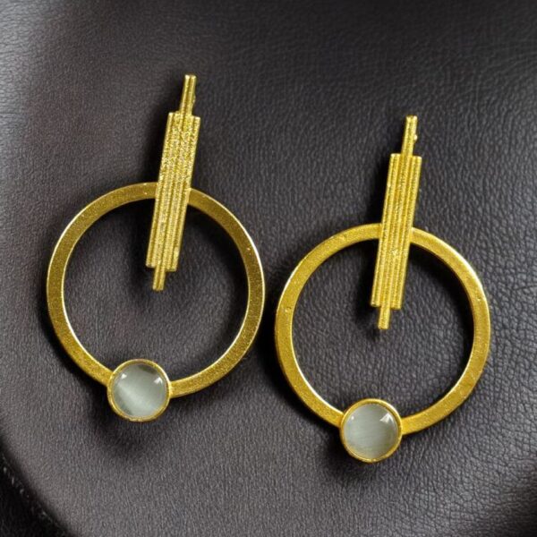 Trendy Gold Plated Circle Stud Earrings | Fashionable Western Look Perfect Jewelry For Girls - "Grey"